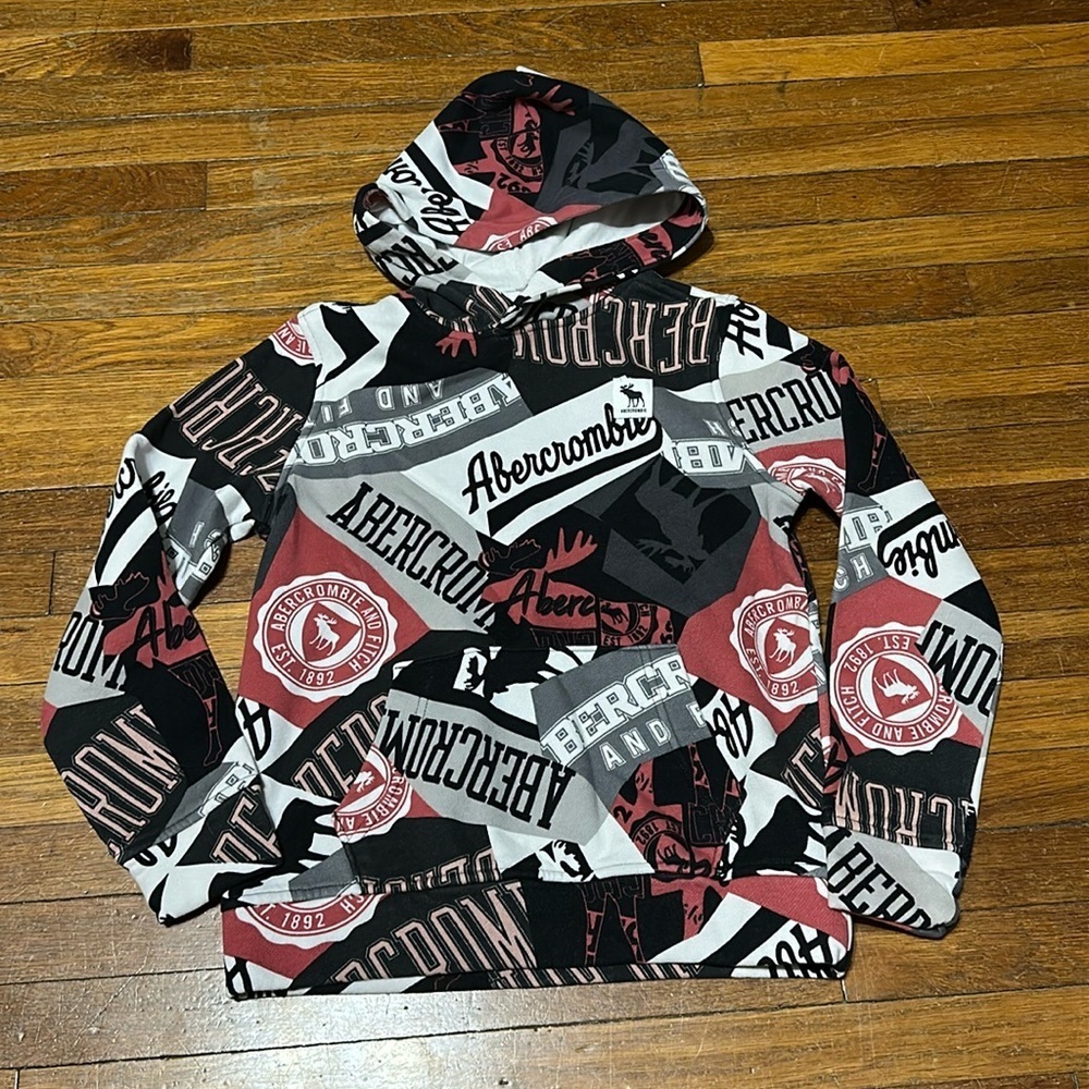Abercrombie Graphic Hoodie - Black, Red, White, Sz 11/12